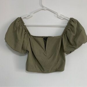 Cropped Olive Green Top, puff sleeves, western cowgirl festival